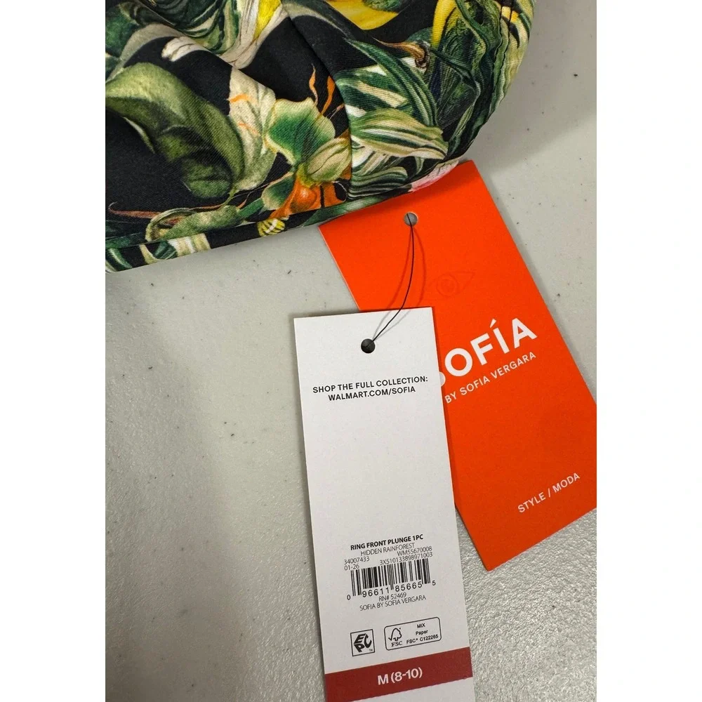 Sofia Vergara Swimsuit Women M (8-10) Black Rainforest 1pc Tropical Jungle‎ NEW
